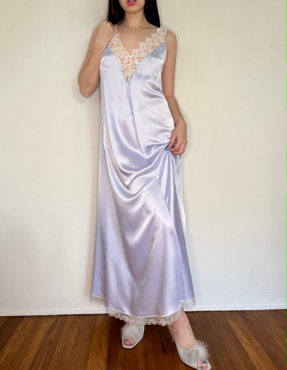 Vintage 60's LUCIE ANN Blue V Neck Nightgown with… - image 2