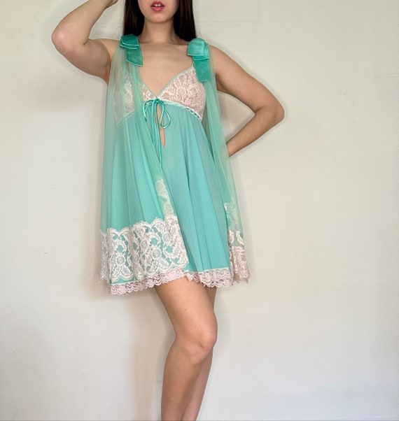 Vintage 60's LUCIE ANN Mint Mini Nightgown Linger… - image 1