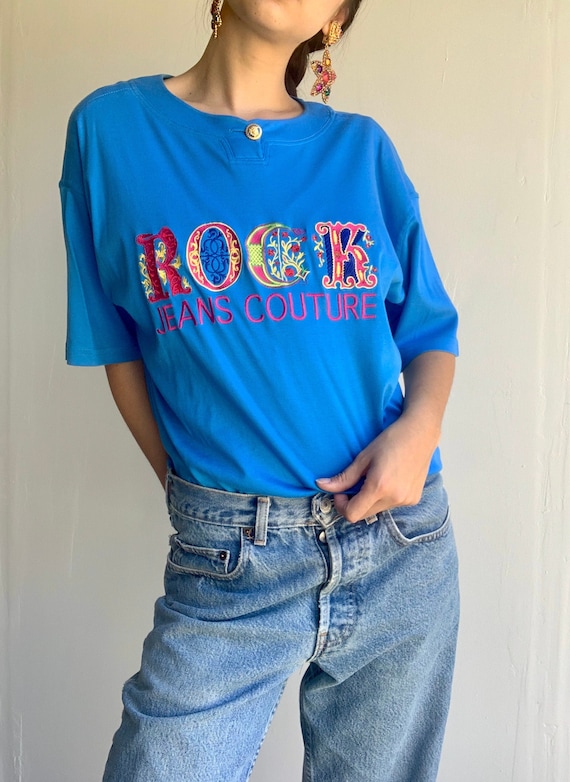 90's VERSACE Jeans Couture Blue ROCK Tee