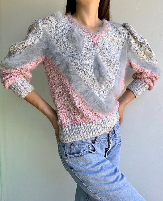 Betty Bardovi Handmade Knit Puff Sleeve Sweater w… - image 1