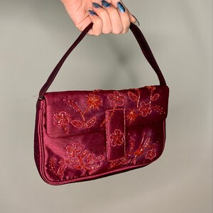 Vintage Y2K Maroon Beaded Floral Mini Bag NWT 画像 5