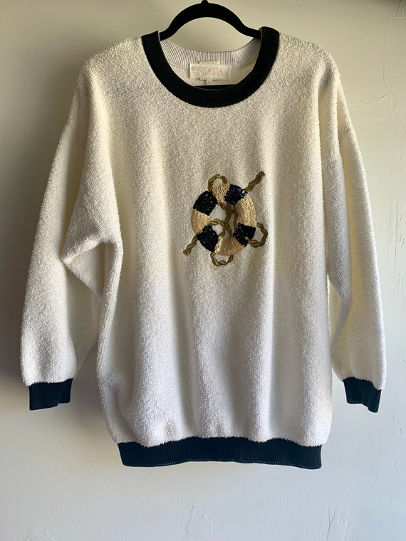 Escada Sequin Sailor Graphic Terrycloth Sweatshirt - image 4