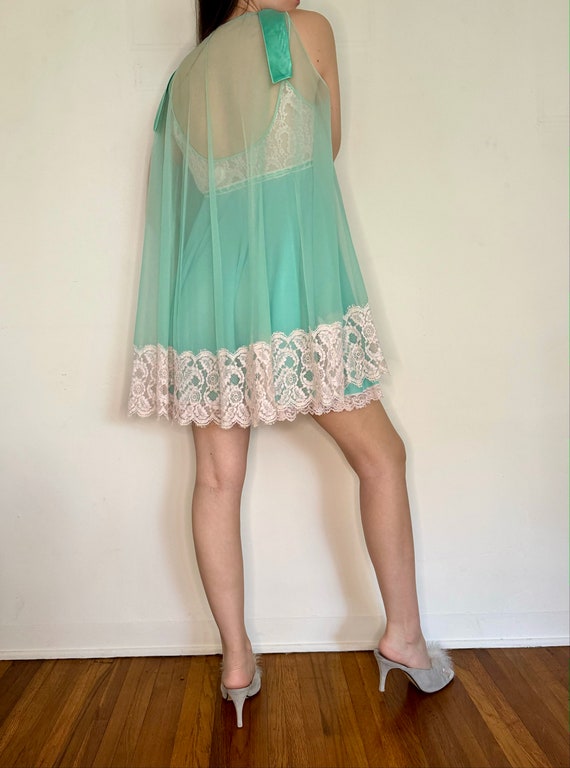 Vintage 60's LUCIE ANN Mint Mini Nightgown Linger… - image 3