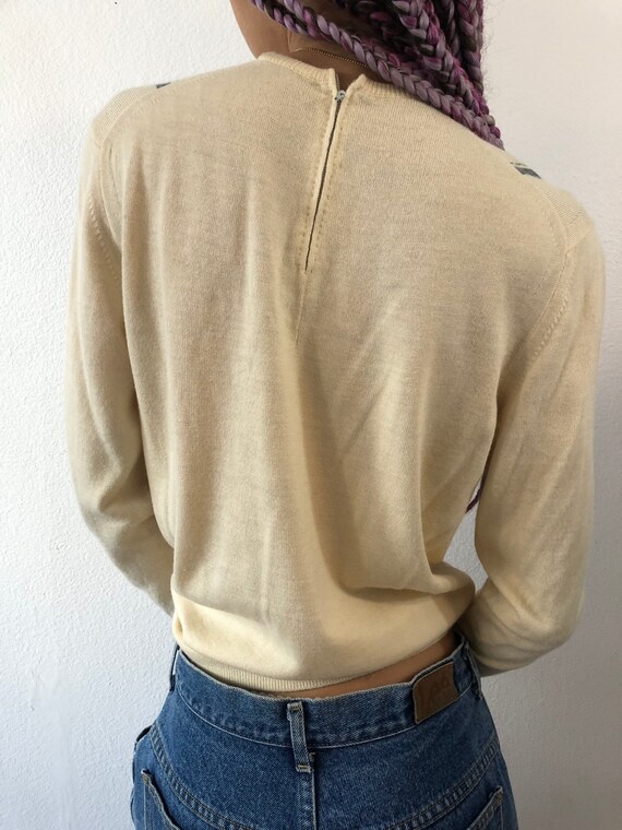 Vintage 50’s Print On Ivory Wool Sweater - image 6