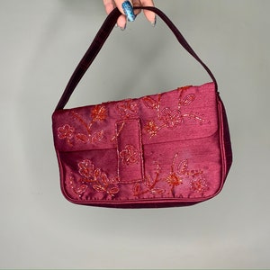 Vintage Y2K Maroon Beaded Floral Mini Bag NWT 画像 2