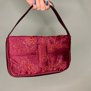 Vintage Y2K Maroon Beaded Floral Mini Bag NWT 画像 3