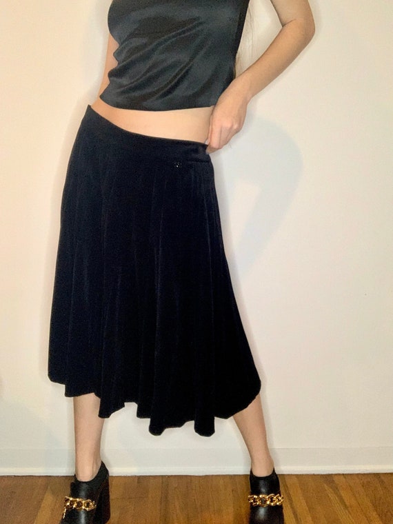 CHANEL Velvet Pleated Midi Skirt