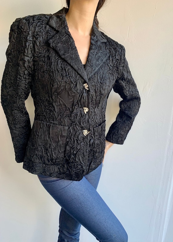 Donna Karen Black Label Crinkle Black Blazer with 