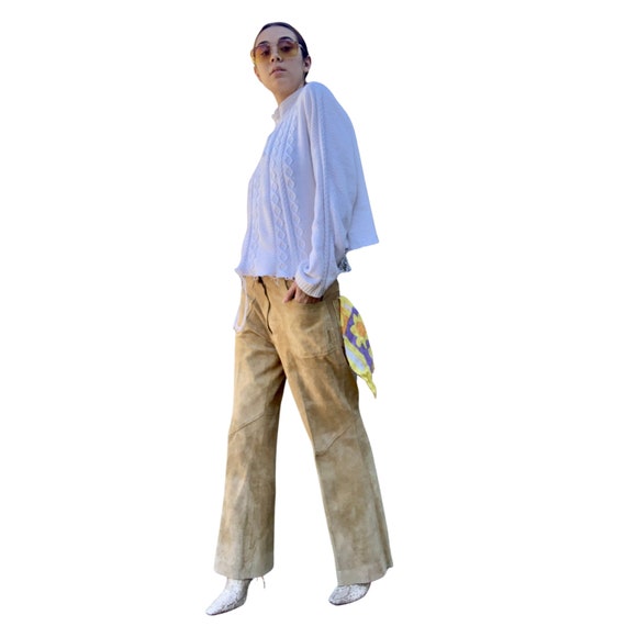 70’s Tan Suede Bellbottom Cargo Pant