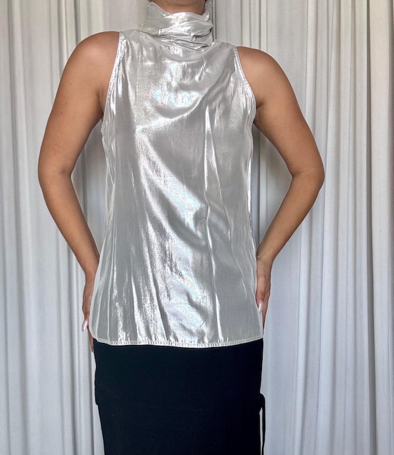 Vintage 80’s Helene Sidel Silver Metallic Lamé Sleeveless Blouse