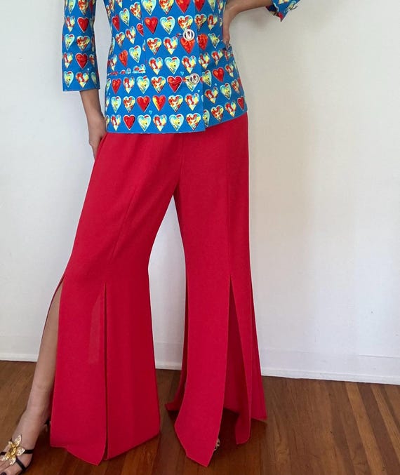 Red Split Leg Flared Trousers - image 2