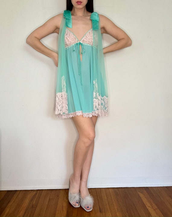 Vintage 60's LUCIE ANN Mint Mini Nightgown Linger… - image 2