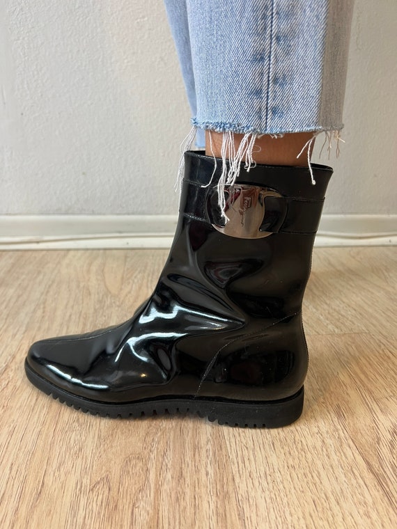 Vintage Ferragamo Black Patent Leather Boots