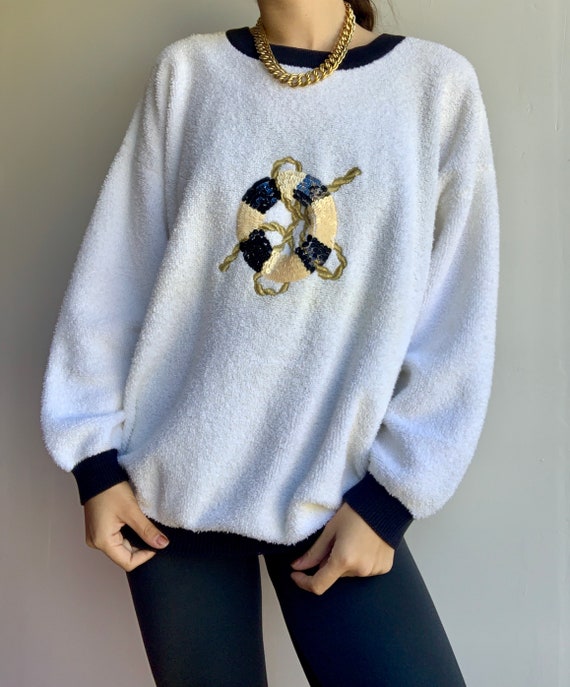 Escada Sequin Sailor Graphic Terrycloth Sweatshirt - image 2