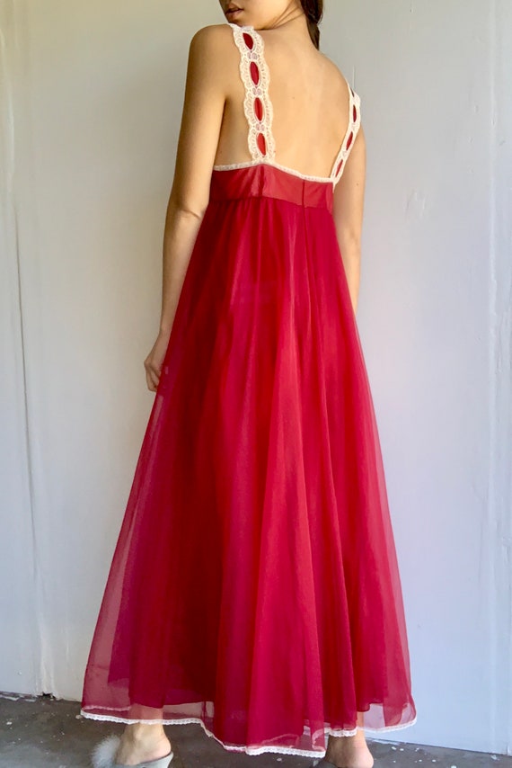 Vintage 60's Saxon Red Lace Night Gown/Slip Dress - image 4