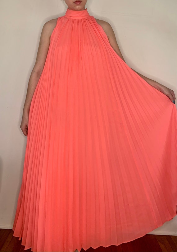 Vintage 60's Bill Tice Coral Pleated Gown