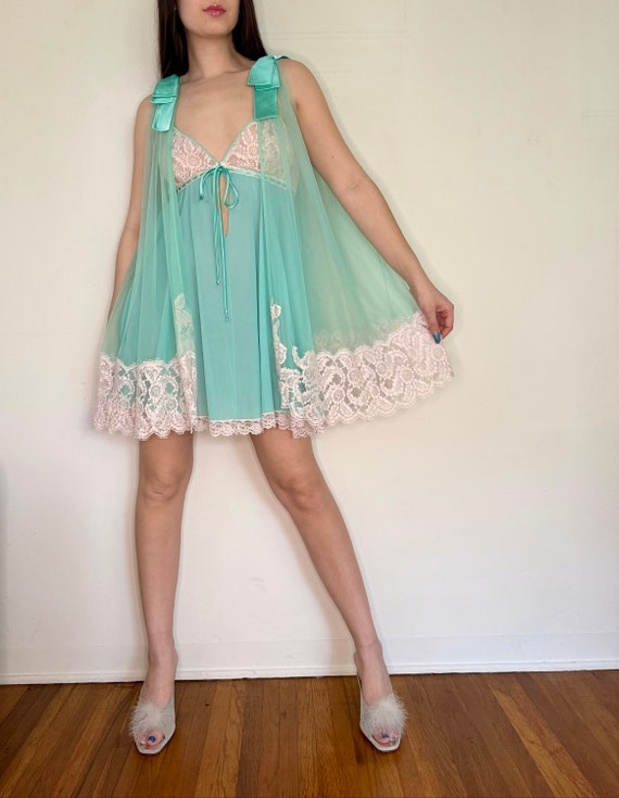 Vintage 60's LUCIE ANN Mint Mini Nightgown Linger… - image 5