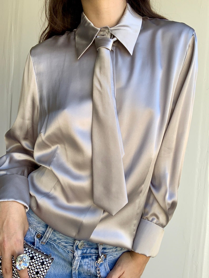 LOUIS FERAUD 90s Tie Neck Silk Blouse