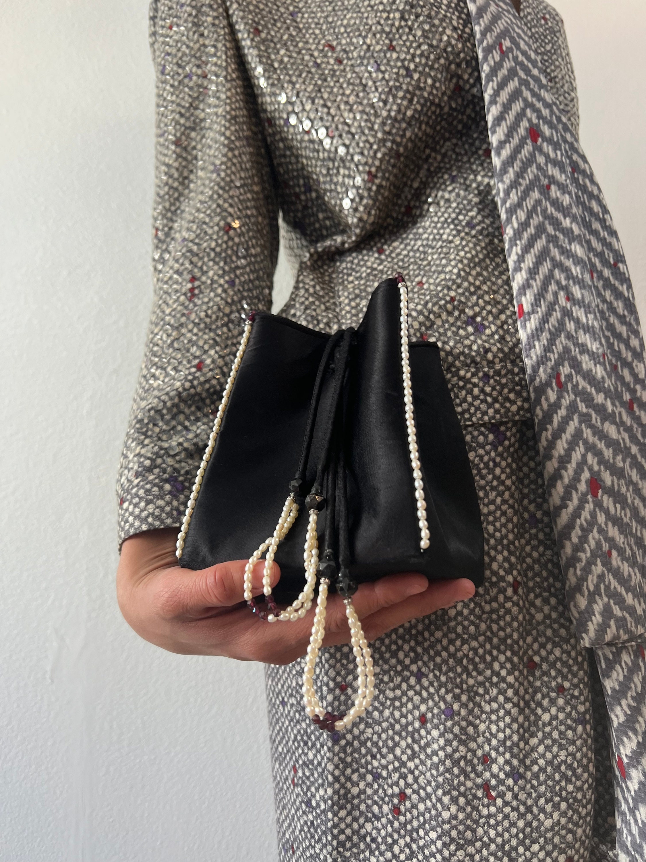 Vintage Coren Rose Black 5” Cube Shape Pearl Chain Bag - Etsy