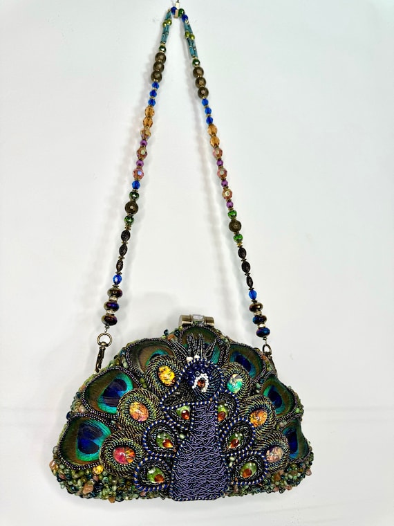 Y2K Mary Francis Beaded and Jeweled Peacock Bag With Removable