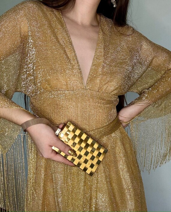 Vintage 40's/50's Gold Metal Clutch Evening Bag H… - image 1