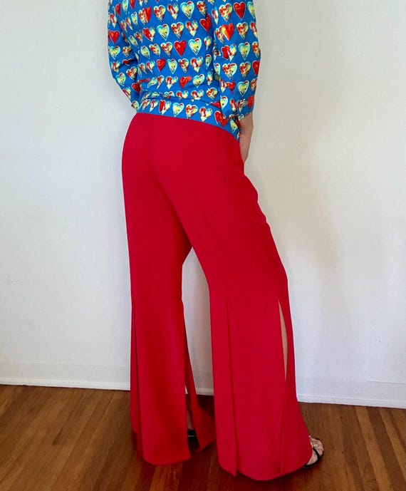 Red Split Leg Flared Trousers - image 4