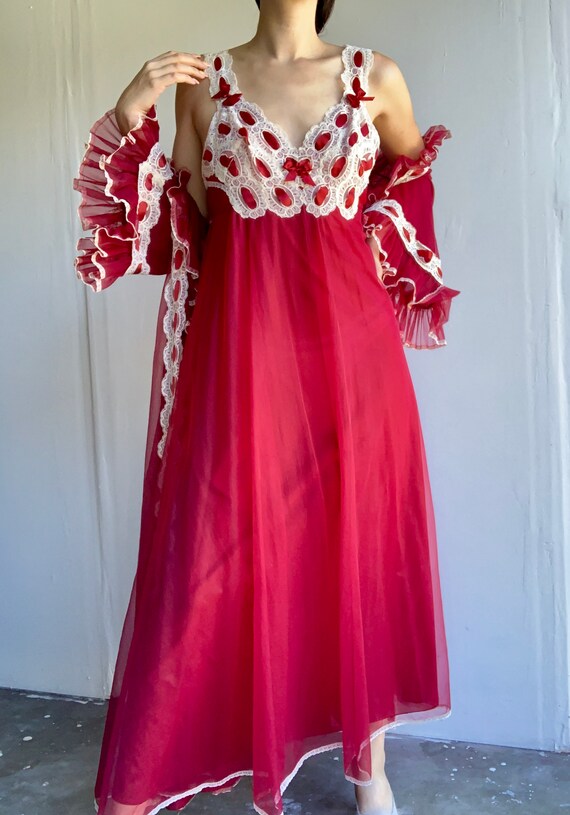 Vintage 60's Saxon Red Lace Night Gown/Slip Dress - image 3