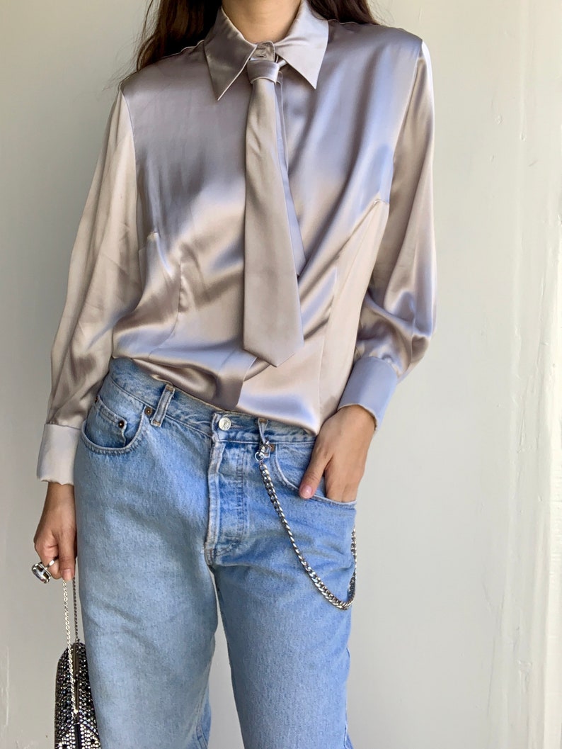 LOUIS FERAUD 90s Tie Neck Silk Blouse