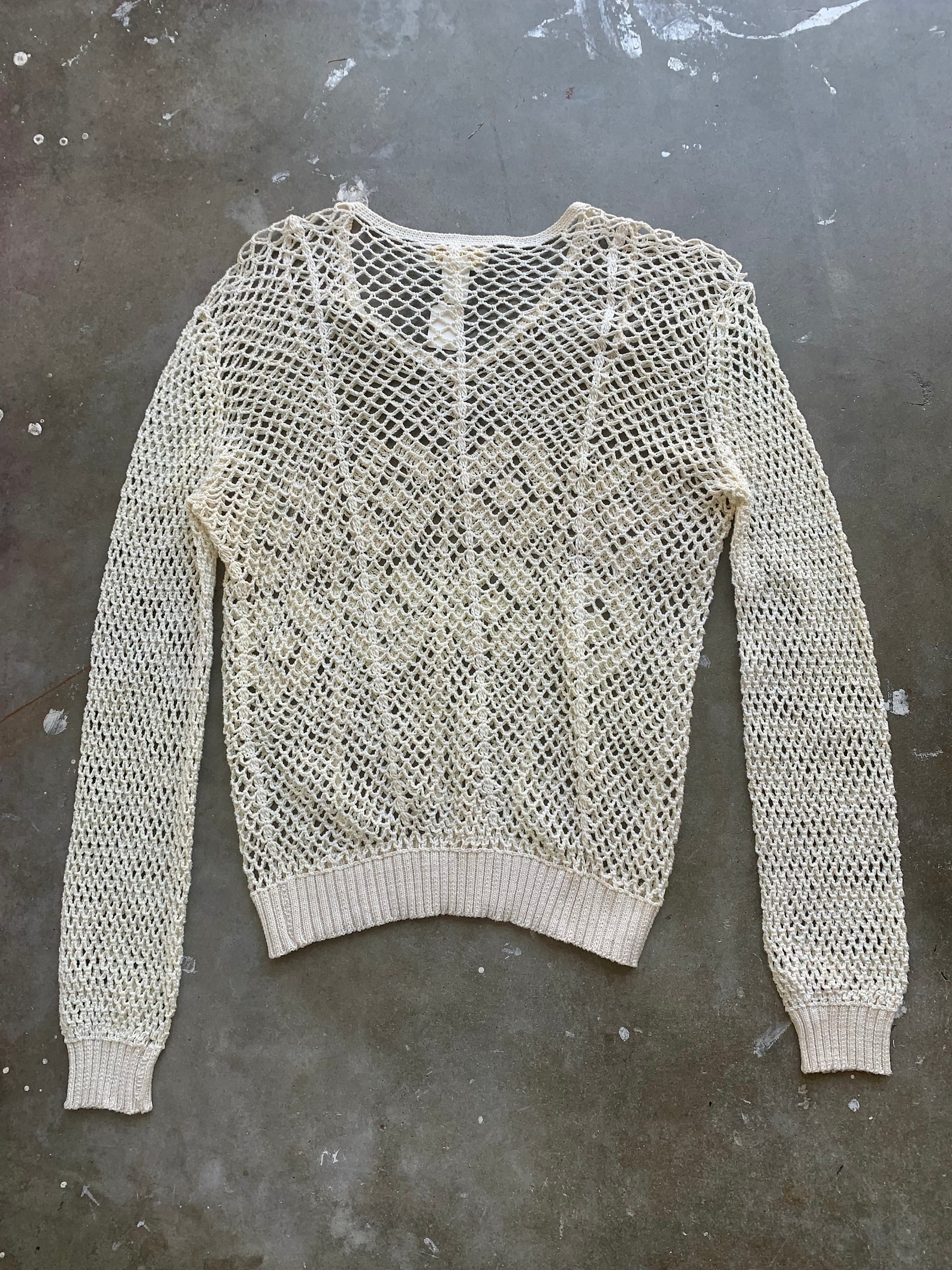 Cream Sheer Crochet Lace Long Sleeve Top