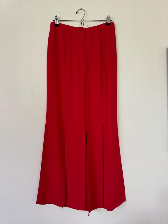 Red Split Leg Flared Trousers - image 8