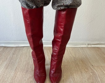 Vintage Anello & Davide London Rot Leder Hochhackige Stiefel