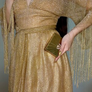 Vintage Volupte 40er/50er Jahre Gold Metall Clutch mit Kristall-Dekor Abendtasche Hardcase Make-up Kompakt Bild 4