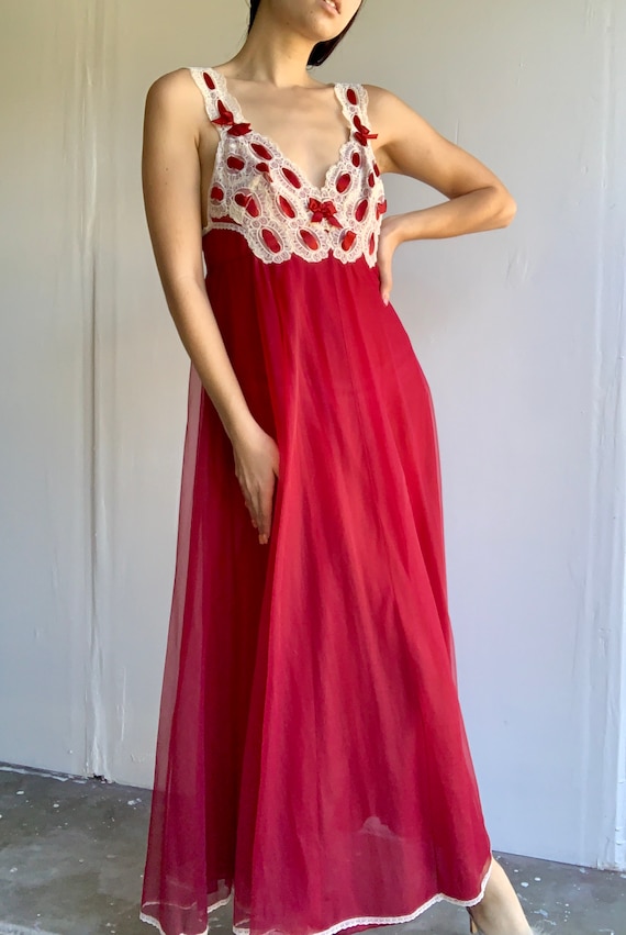 Vintage 60's Saxon Red Lace Night Gown/Slip Dress - image 2
