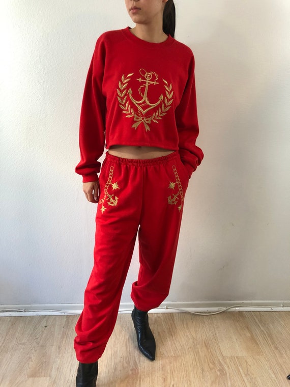 Vintage Red 80's Escada Cropped Sweatsuit