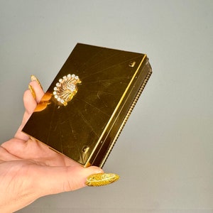 Vintage Volupte 40er/50er Jahre Gold Metall Clutch mit Kristall-Dekor Abendtasche Hardcase Make-up Kompakt Bild 3