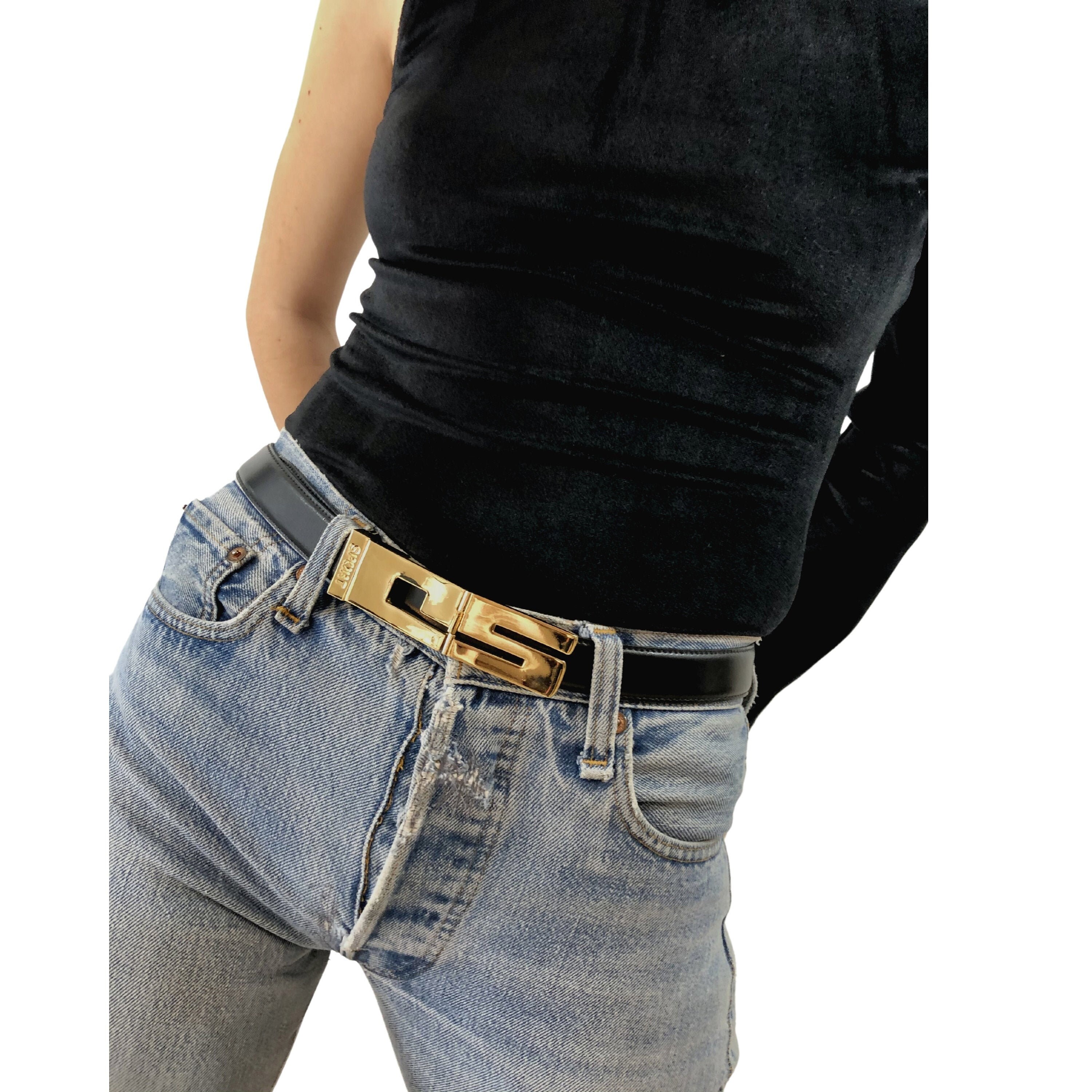 Vintage 80s St. John Sport Black Leather Buckle Belt - Etsy