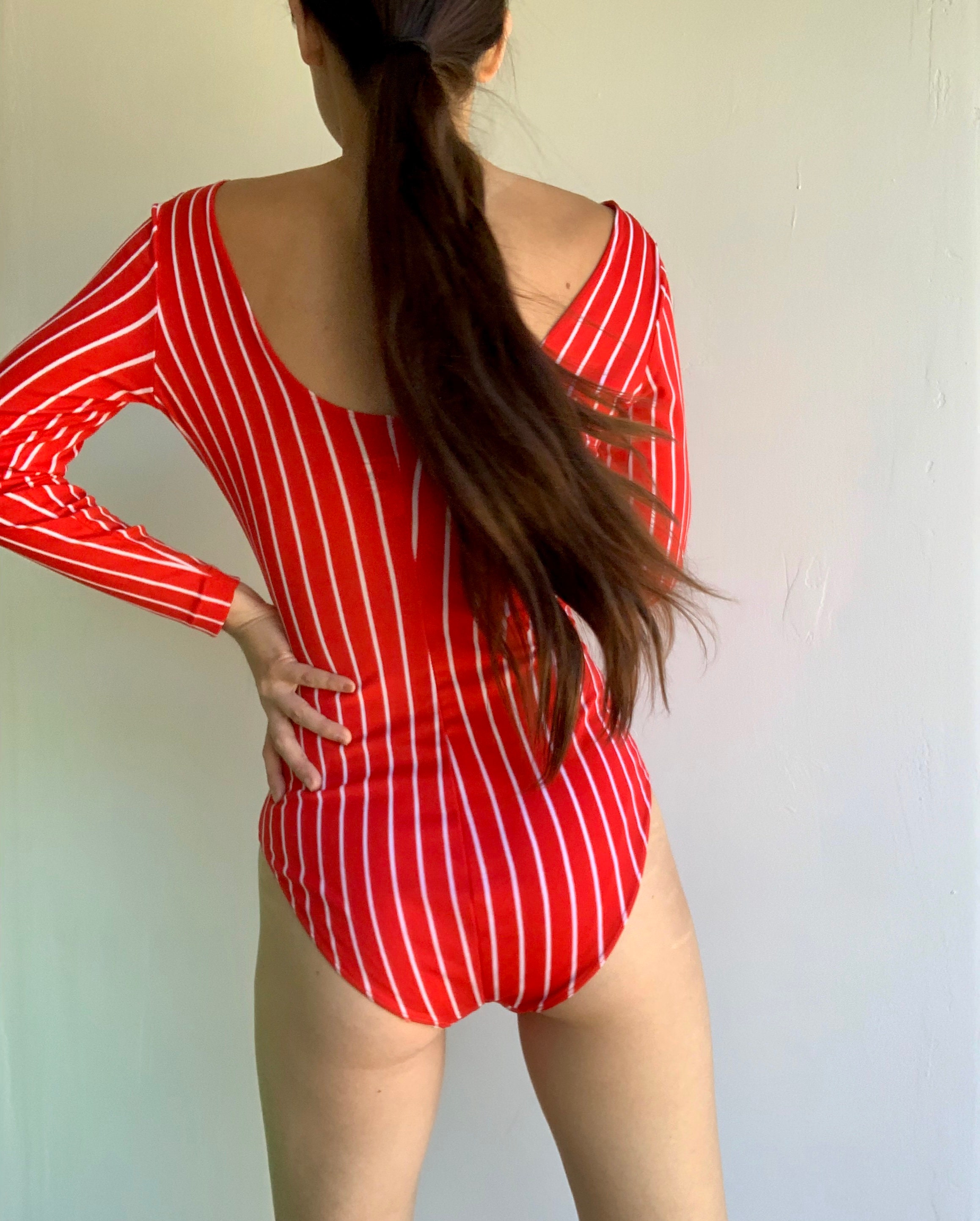 Red and outlet white striped bodysuit