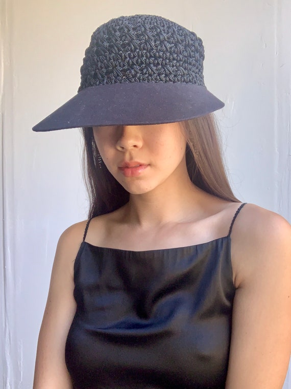 Vintage Black Crochet and Cotton Sun Cap - Etsy
