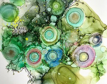 Original Artwork Alcohol Ink Painting on Yupo Original Artwork   Garden Bouquet 11X14