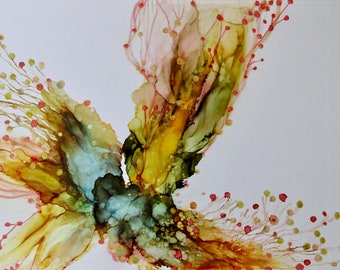Mystery Plant , Alcohol Ink Painting ,Abstract Ink Art, Original Abstract Art Work on Yupo Paper