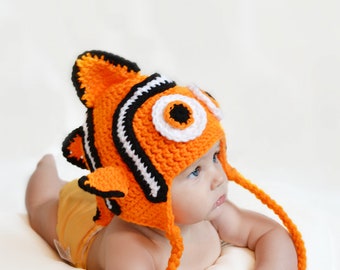 PATTERN PDF Baby Clown Fish Ear Flap Hat (all sizes)