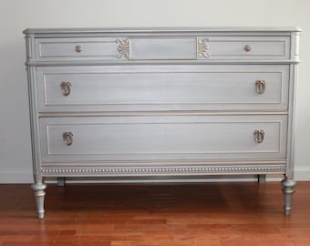 SOLD *****Do not purchase **Vintage blue/grey metallic French dresser/changing table