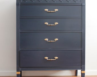 Mid-Century Blue Tall Dresser/Chest of Drawers/Bureau