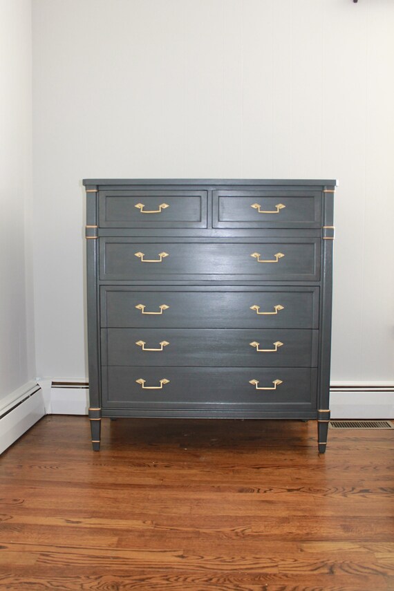 Mid Century Dark Grey Tall Dresser Chest Of Drawers Bureau Etsy