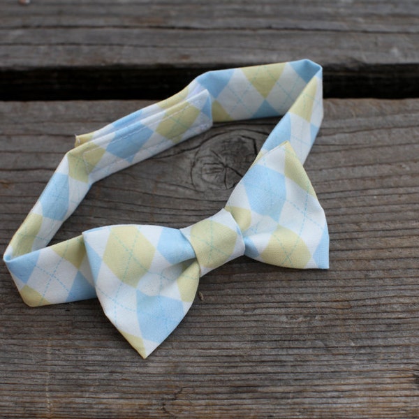 Blue Yellow Argyle Easter Baby Boy Newborn Toddler Bow Tie Photo Prop