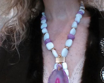 Necklace Spring Fuchsia and White Gemstones