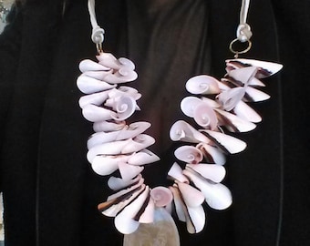 Necklace Adjustable Philippines Shells with  Vintage Mother of Pearl Pendant