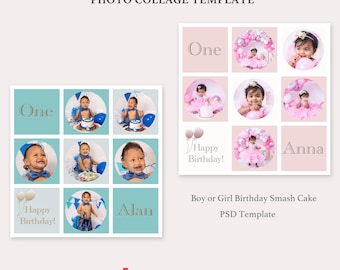 Geburtstags-Foto-Collage-Vorlage 20x20 quadratisch PSD Smash Cake Digitaler Download