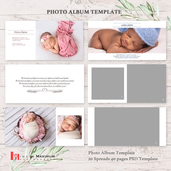 Newborn Photo Album Templates 6x6  Photoshop PSD Collage Newborn Templates for Photographers Family Album Templates