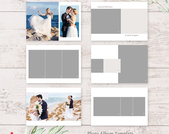Plantilla de álbum de fotos de boda (14 x 11, Photoshop, PSD, collage, descarga digital)